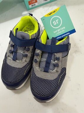 Stride Rite Navy & Gray Sneakers with Neon Yellow Lining